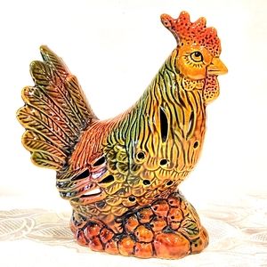 VTG 8" ceramic rooster, tea light holder.